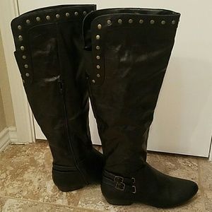 Black over the knee studded boots