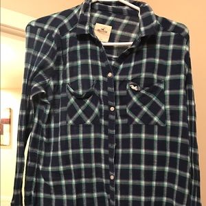 Blue hollister long sleeve plaid shirt
