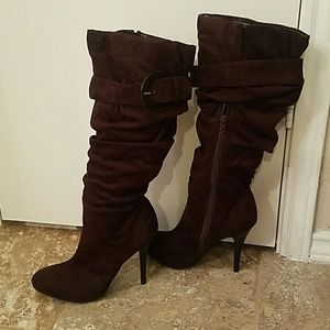 Dark brown faux suede boots