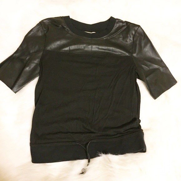 Silence + Noise Black Shirt with Leather Detail