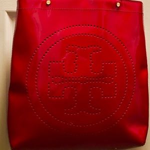 Tori Burch Bright Red Patent Leather Large Handbag