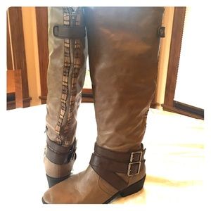 Tan Boots with Tribal Fabric Pop Zipper
