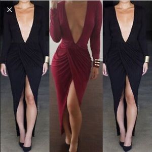 Deep-V, front split dress