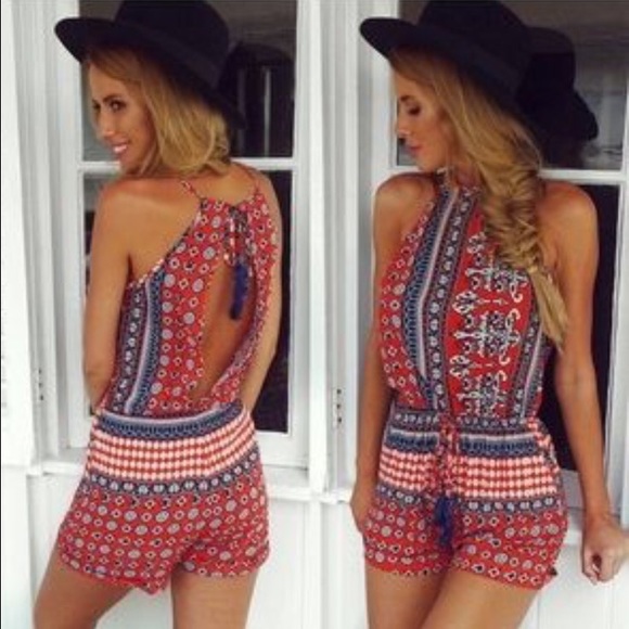 LF red romper with open key hole back. Never worn!