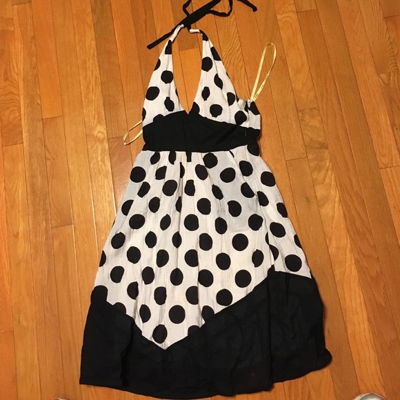 Black polkadot halter-top dress