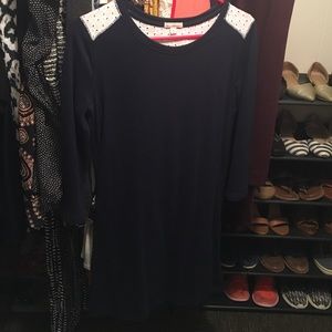 Navy blue and white lace