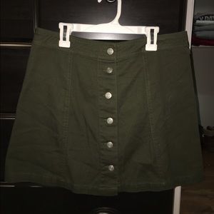 Green A-Line Button Down Skirt
