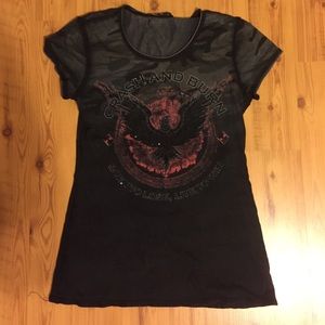 camouflage shirt with bedazzled firebird