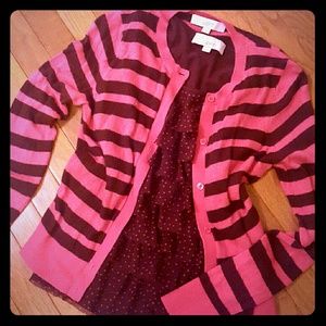 Loft cardigan and layered ruffle tank