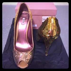 Miu Miu Sequin Peep Toe Pumps