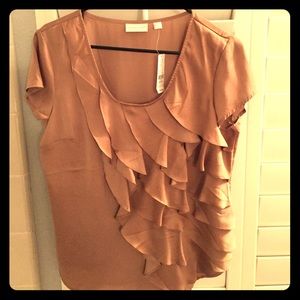 NY & Co. Tan/Caramel Ruffled Blouse