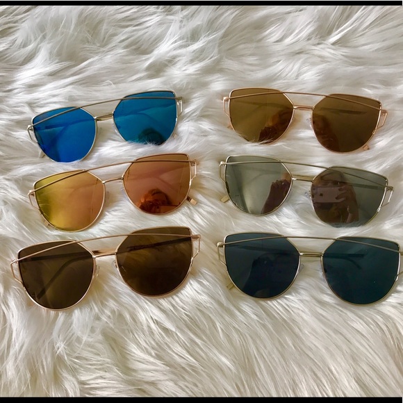 NWT ROSE GOLD MIRROR CAT EYE AVIATOR SUNGLASSES - Picture 2 of 2