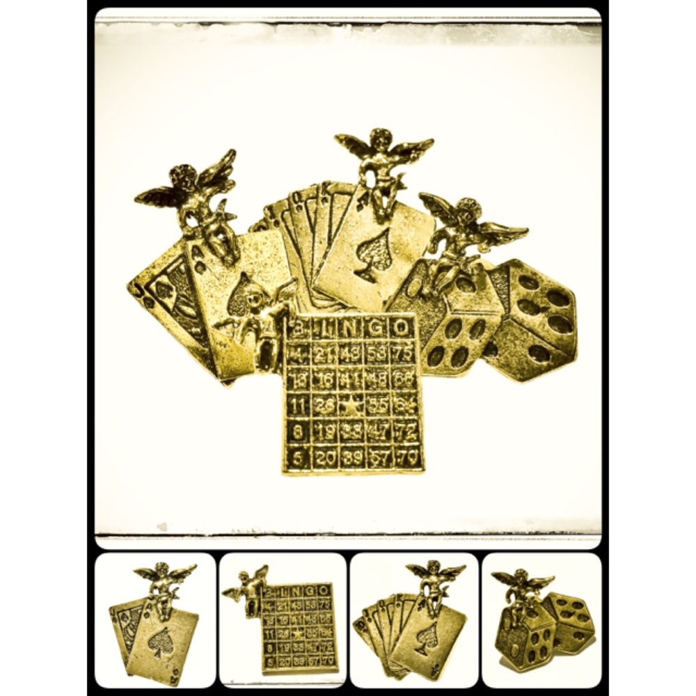 VTG Womens Gold Angel Bingo Lapel Pin