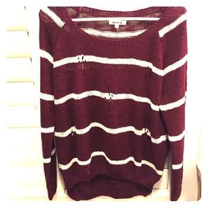 Maroon & Off White Striped Rugged Sweater