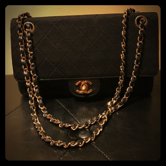 CHANEL CLASSIC CLOTH DOUBLE FLAP BAG GOLD HARDWARE