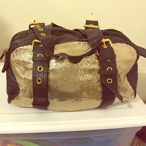Sequin leather like tote
