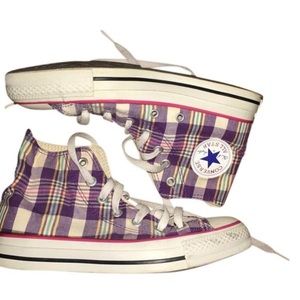 All Star Converse high tops in purple plaid