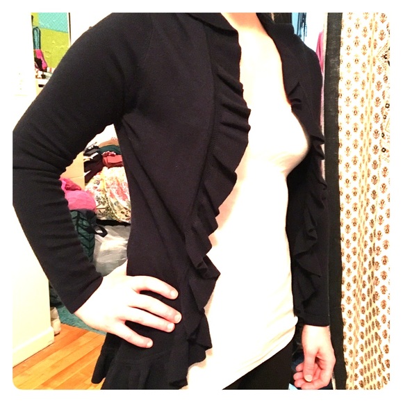 Brooks Brothers navy ruffle cardigan