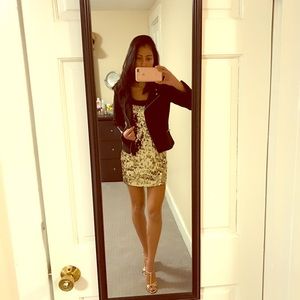 Gold sequin party Dress and Gold heels