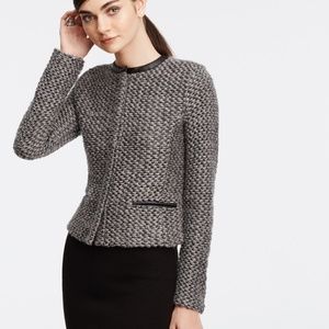 Ann Taylor Faux Leather trim tweed jacket