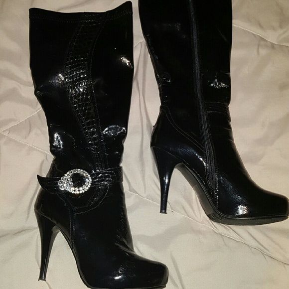 Black Bling Boots with comfort heel - Picture 1 of 4