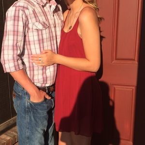 Maroon strapless flowy dress!
