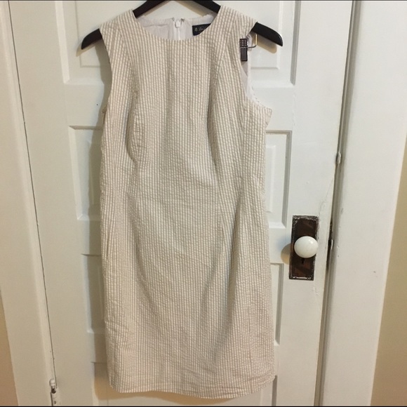 Brooks Brothers tan & white seersucker dress sz 12
