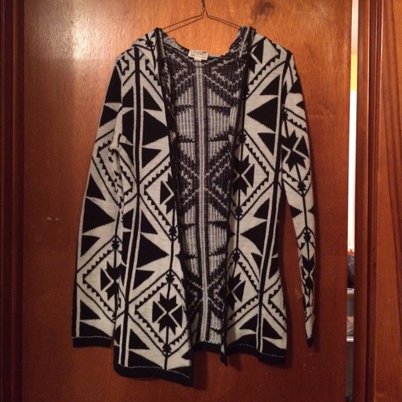 Aztec design cardigan with hood