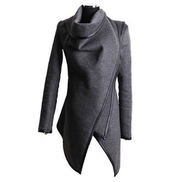 Jackets & Blazers - Gray HighNeck Waterfall Wrap-Black Trim