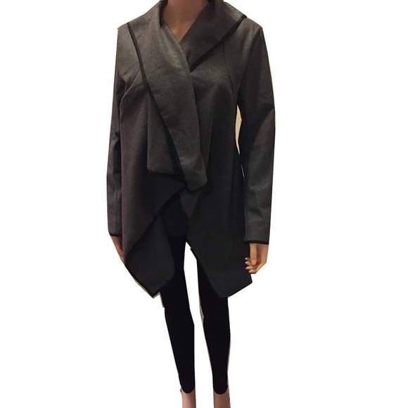 Gray HighNeck Waterfall Wrap-Black Trim - Picture 2 of 4