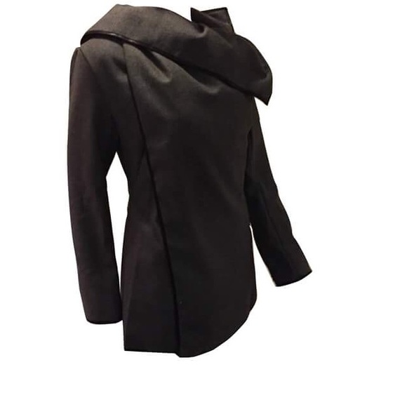 Gray HighNeck Waterfall Wrap-Black Trim - Picture 3 of 4