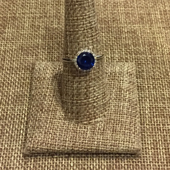 Blue Rhodium Plated Round Ring w/ surrounding CZ