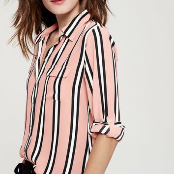 NWT Loft Pink White & Black Striped Blouse