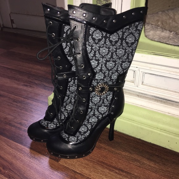 Steampunk corset heeled boots