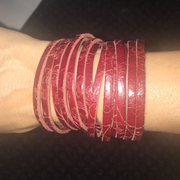 Brick red leather double wrap bracelet