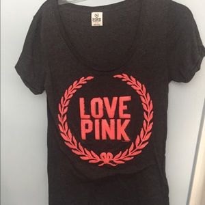 Grey and pink Victoria's Secret Pink t shirt