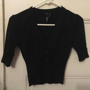 Black three button short sleeve cardigan