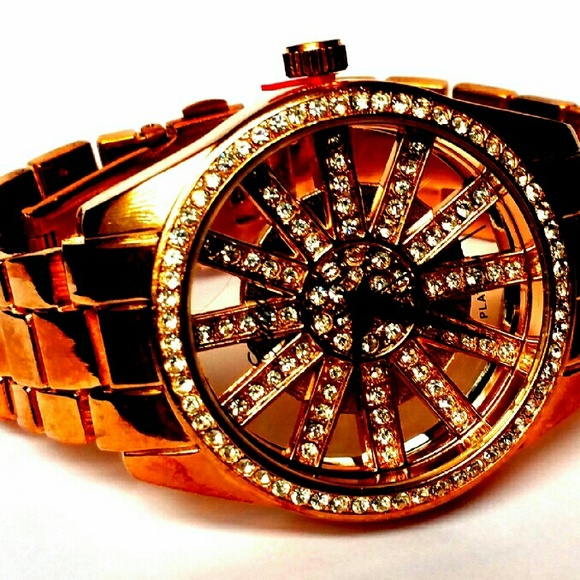 Rose Gold ladies Iced out watch by Geneva Platinum