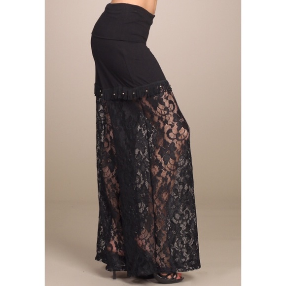 CLEARANCE Chatoyant Black Lace Palazzo Pants - Picture 2 of 3