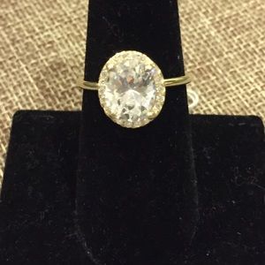 Gold Rhodium Plated Ring CZ w/Surrounding CZ