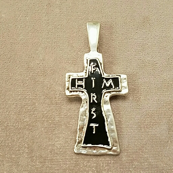 Cross Pendant HIM FIRST Silver /Black tones - Picture 4 of 9