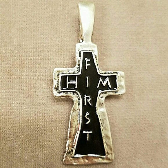 Cross Pendant HIM FIRST Silver /Black tones - Picture 1 of 9