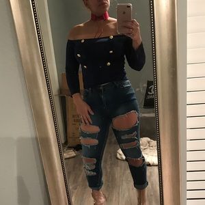 Sale for today!! Navy off shoulder blouse