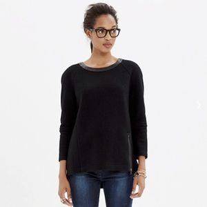 Madewell Leather-Trim Wool Sweatshirt, Size XS