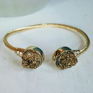 Gold Druzy Bangle Bracelet Sparkly Adjustable