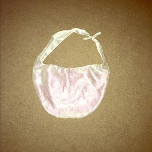 White with pink tinge sequin purse, Magnetic clasp