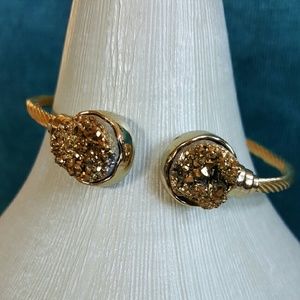 Gold Druzy Bangle Bracelet Sparkly Adjustable