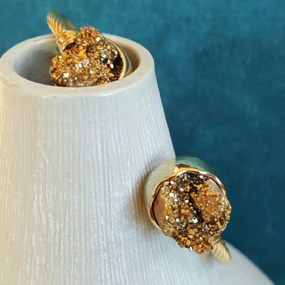 Gold Druzy Bangle Bracelet Sparkly Adjustable - Picture 4 of 4