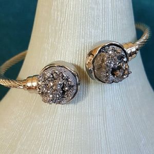 Silver Druzy Bangle Bracelet Sparkly Adjustable