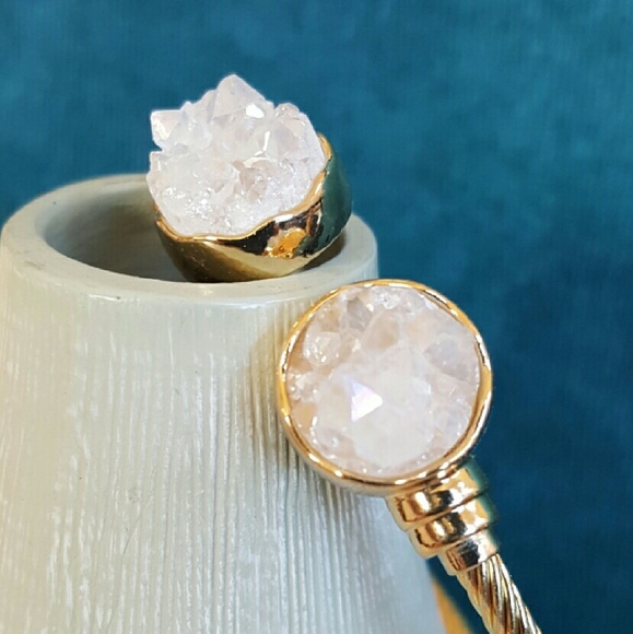 White mystic crystal Druzy Bangle Bracelet gold - Picture 2 of 4